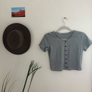 Black and White Striped Button Tee